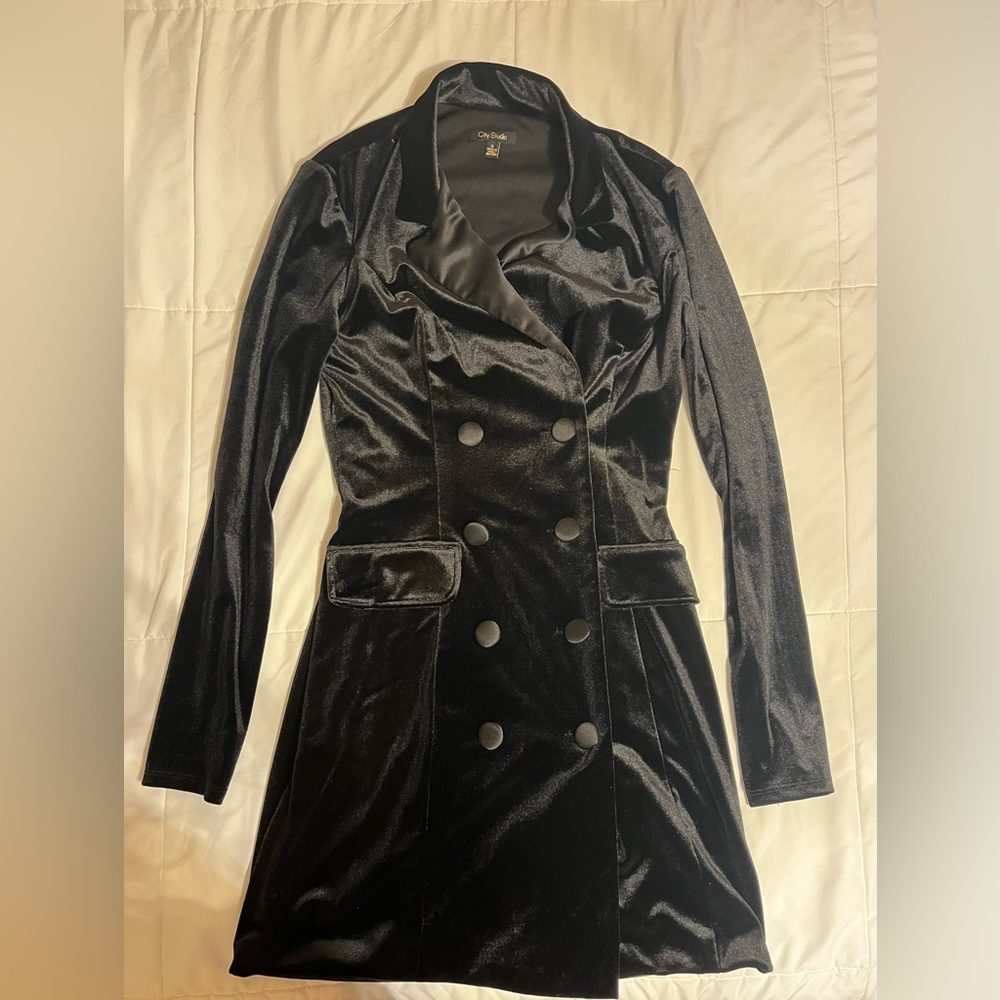 Black Velvet Tuxedo Blazer Dress